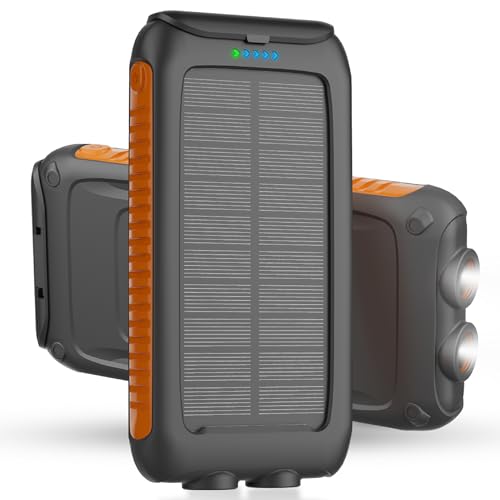 Solar Charger Power Bank 49800mAh,Portable Solar Phone Charger with 2 USB-A，1 Type-C Interface，15W Fast Charging for iPhone Samsung Etc,Portable Battery Charger with Dual Flashlight for Camping