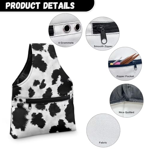 Image of KUIFORTI Cow Print Crochet Bag Small Yarn Storage Tote Bag Knitting Bag and Totes Organizer Yarn Holder for Crocheting on The Go