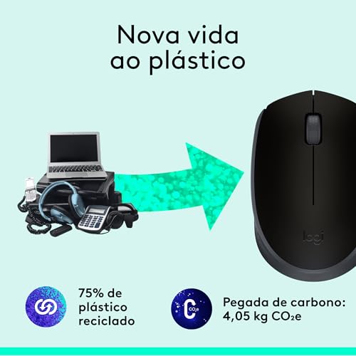 Mouse sem fio Logitech M170 com Design Ambidestro Compacto, Conexão USB e Pilha Inclusa - Preto glide