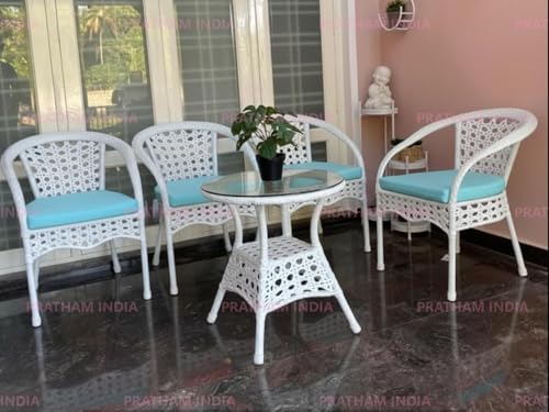 Image of India Outdoor Indoor Patio Furniture Sets Rattan Chair Patio Set Conversation Set Poolside Lawn Chairs Swingarea Balcony Outdoor Garden Furniture Chair (White with Blue Cushion)