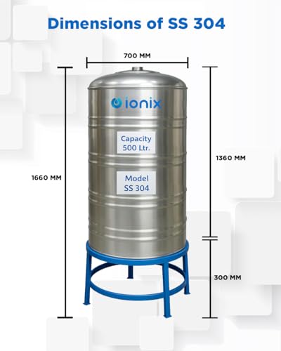 Image of IONIX Stainless Steel Water Tank 500L - 100% Food Grade SS 304 - Long Life, Zero Maintenance - Rust-Proof, Durable Storage for Drinking Water, Free installation in Delhi /NCR