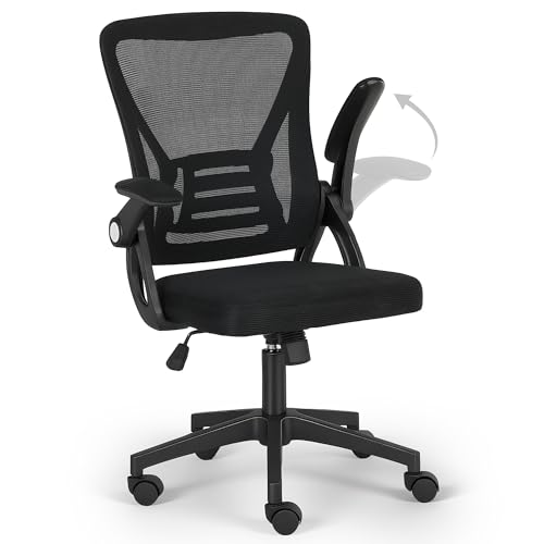 AUNEK Silla de Oficina Ergonómica con Reposabrazos Abatibles 90°, Respaldo Lumbar Ajustable, Altura Regulable, Asiento Acolchado y Ruedas Giratorias, Silla Escritorio Cómoda para Hogar y Oficina