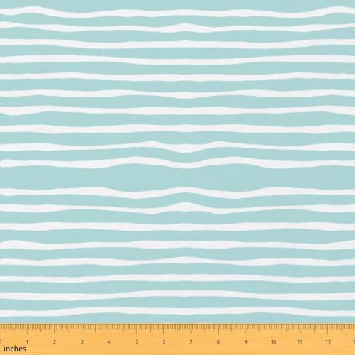 Erosebridal Aqua Blue Striped Fabric by the Yard Flannel Geometric Stripes Upholstery Fabric for Chairs Not Stretchy Cute Pinstripe DIY Art Material Soft Modern Simple Lines Pattern,1 Yard,