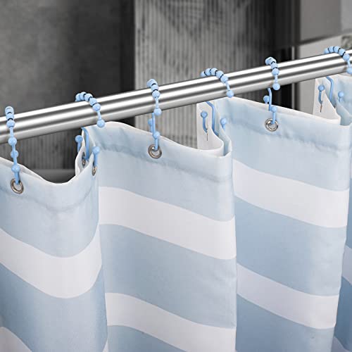 Image of Titanker Shower Curtain Hooks, Rust Resistant Shower Curtain Rings for Bathroom, Metal Double Glide Shower Hooks Hangers for Bathroom Shower Rods Curtains, Set of 12 Hooks - Blue