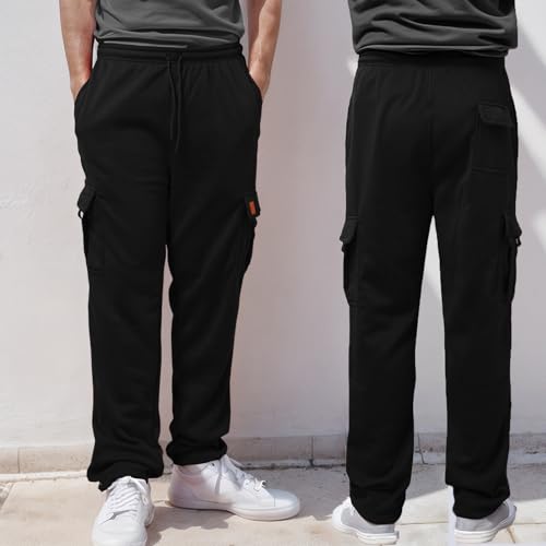 Mens Cargo Sweatpants Fleece Heavyweight Baggy Sweat Pants Casual Elasti Drawstring Trousers Wide Leg Joggers 3 Pack4