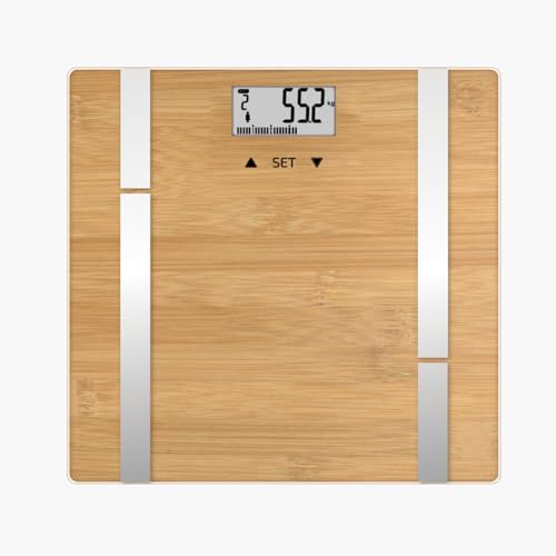 TERRAILLON - BAMBOO FIT - Pèse personne électronique Impédencemètre IMC, Plateau en Bambou naturel, 4 électrodes pour analyse des masses, Capacité 180 kg, Graduation 100g, Ecran LCD, Bambou