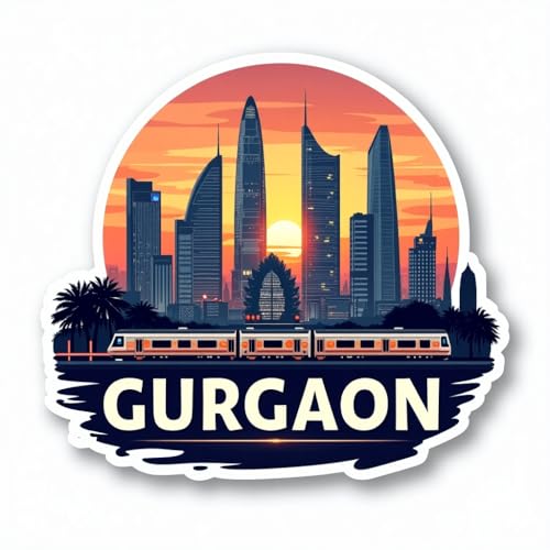 Image of Naxon Gurgaon Gurugram City Theme Souvenir Wooden Fridge Magnet | Modern Skyline & Corporate City Design 3x3 Inch Refrigerator Magnet for Kitchen & Home Decor | Travel Gift from Gurgaon | Pack of 1