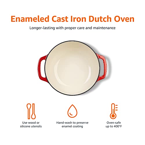 Amazon Basics Enameled Cast Iron Covered Round Dutch Oven, 7.3-Quart, Red #TOP1