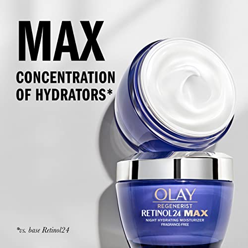 Olay Regenerist Retinol 24 Max Moisturizer, Retinol 24 Max Hydrating Night Face Cream, Fragrance-Free Non Greasy Feeling 1.7 Oz, Includes Olay Whip Travel Size For Dry Skin #TOP1
