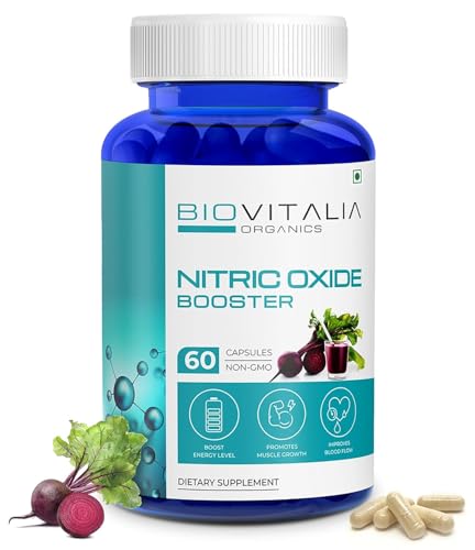 Biovitalia Organics Nitric Oxide Booster Capsule L-Arginine Capsule Beetroot Supplement for Men & Women | Promote Blood Flow & Pre Workout Muscle Pump for Bodybuilding - 60 Vegan Capsules