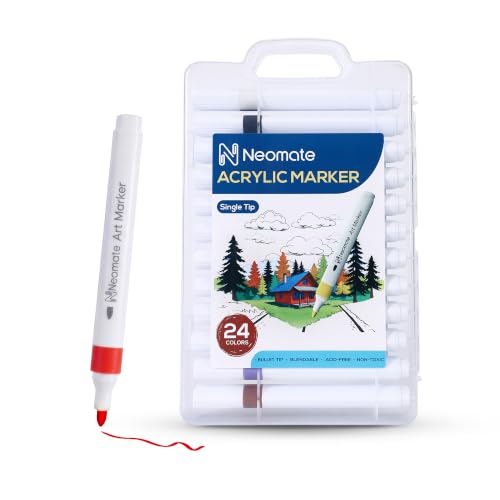 Image of Neomate 24 Pcs Single-Tip Acrylic Markers Set | Non-Toxic Art Supplies for Kids & Adults | Waterproof, Quick Dry | For Rock Painting, Canvas, Wood, Ceramic, Glass & DIY Crafts