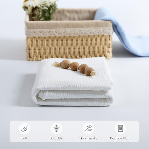 Image of Meracorallo Muslin Swaddle Blanket, 100% Cotton Receiving Blanket Soft and Breathable Swaddle Wrap for Baby Boys and Girls, White