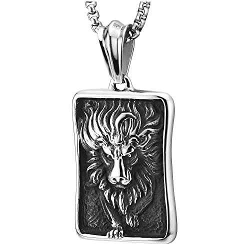 COOLSTEELANDBEYOND Vintage Lion Texturées Dog Tag Pendentif - Homme Acier Inoxydable Collier Pendentif - 60CM Chaîne de blé Cover