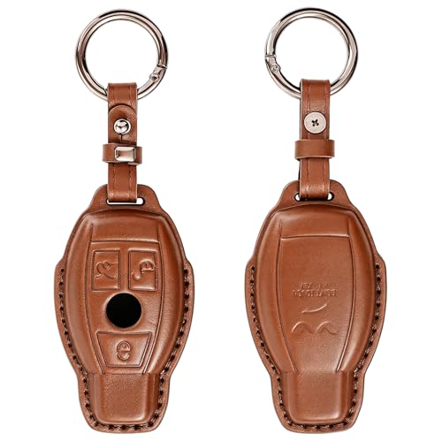 Coque de clé en cuir Mercedes Benz 3 boutons Style-C marron protège télécommande