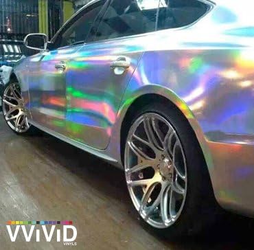 Miniatura 6 de VViViD Rollo de vinilo holográfico plateado con acabado de arco iris, película adhesiva de liberación de aire (1.49 pies x 5 pies)