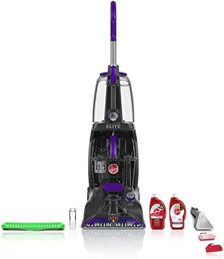 Hoover Power Scrub Elite Upright Multi Floor Carpet and Tile Cleaner Machine with 8 Foot Hose, Squeegee Tool, and Cleaning Solutions