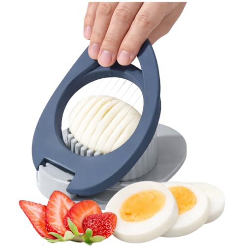 IHS Heavy Duty Egg Slicer for Boiled Eggs-Good Grip Professional Large Egg Slicer for Hard Boiled Eggs with Sharp Stainless Steel Wires for Evenly Slicing (Blue)
