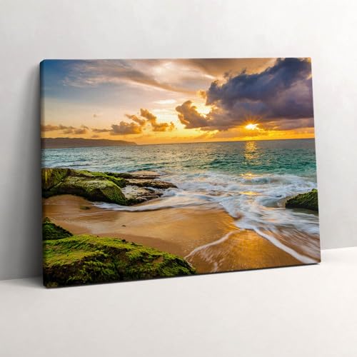 Décoration murale plage coucher du soleil toile 80x60cm pour salon