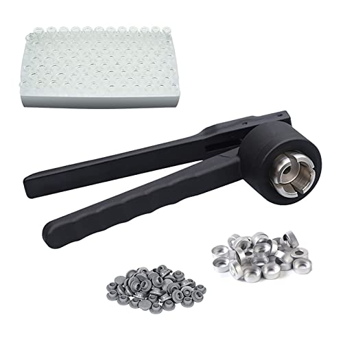 Encapsuladora de Viales, tapadora Manual Duradera/fácil de Usar, encapsuladora de Viales de 20 mm + 100 Viales de Vidrio de borosilicato (10 ml) + 100 Cubiertas de Aluminio + 100 t