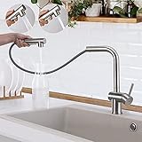 KÜCHENARMATUR EDELSTAHL: Der wasserhahn besteht aus hochwertigem Edelstahl 304, Und der herausziehbare Brausekopf aus ABS Kunststoffder, frei von Blei und anderen Schwermetallen ist, was ihn für Sie und Ihre Familie gesünder macht.