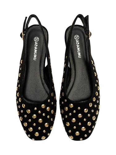 Women's Studded Slingback Flats Closed Toe Low Heel Ballet Flats Casual Party Cap Toe Dressy Shoes