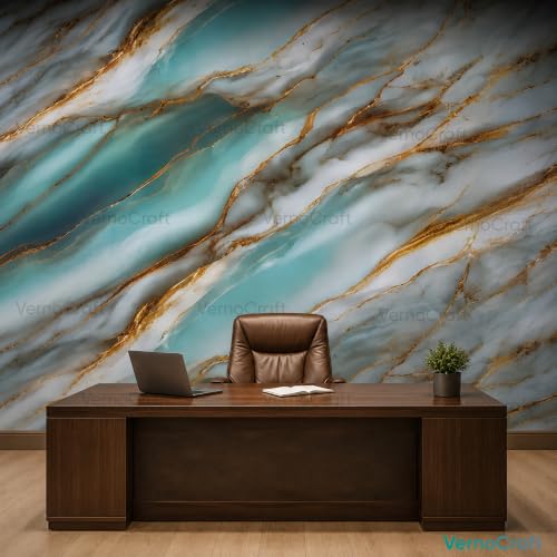 Image of Foil Paper Kitchen Wallpaper Self Adhesive Oilproof Waterproof Heat Resistant PVC Sheet for Countertop Backsplash Furniture and Wall (Sky Blue Marble 60x200cm) 12.92 Square feet Pack of 1