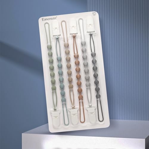 6 Pack Silicone Pacifier Clip with One-Piece Design for Baby Boys and Girls, BPA Free Soft Flexible Binky Clips with Texture for Baby Essentials