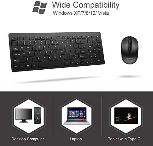 OMOTON Wireless Keyboard and Mouse Combo, 2.4GHz Ultra-Thin Wireless Keyboard and Mute Mouse with USB Receiver for PC Desktop Laptop with Windows XP/7/8/10/Vista, Black