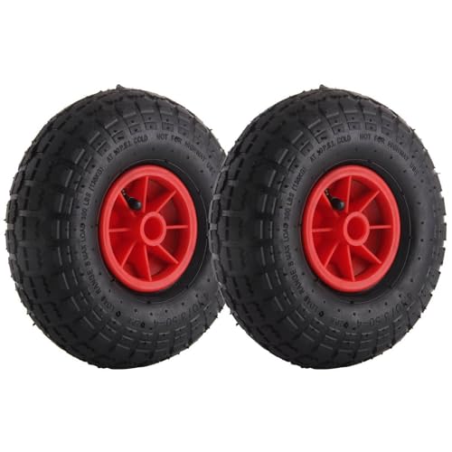 CROWNSHOP Wheelbarrow Wheel 10Inch Trolley Wheels Replaceable Puncture Wheels Hand Wheel 3.5/3.0-4 Solid Tire Metal Industrial Wheelbarrow Trolley Rubber Tire (2)