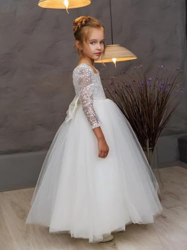 Sparkle Sequin Flower Girl Dress for Wedding Kids Puffy Tulle Long Princess Pageant Dress Bowknot Prom Ball Gowns3
