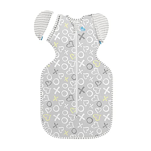 Love To Dream Swaddle Up Transition Bag Bamboo Lite, Baby Unisex Patented Zip-off Wings Gentle Swaddle to Arms-Free, Kisses White, Med