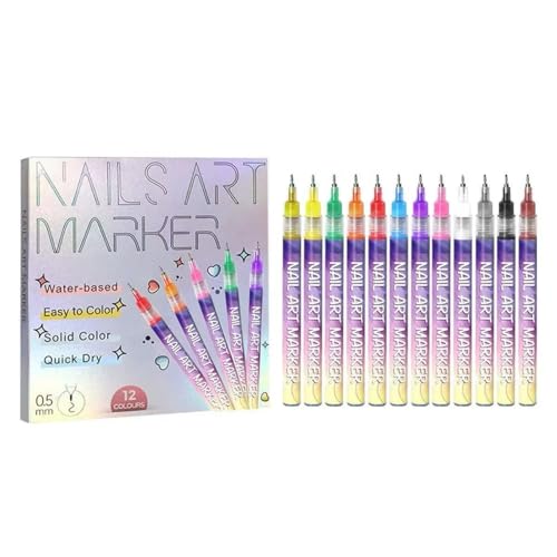 Nail Art Pens, Nail Pens for Nail Art, 12-Color Nail Art Pen Set, Suitable for 3D Nail Art and DIY Nail Art Beauty Tools