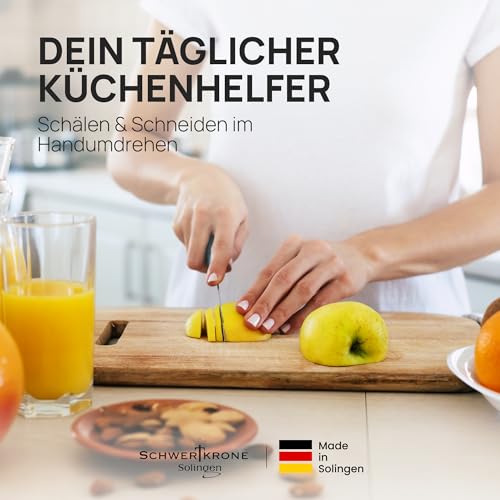 Foto von Schwertkrone® Schälmesser 6er Set [MADE IN SOLINGEN - GERMANY] - Gemüsemesser Obstmesser - Küchenmesser klein scharf - Schneidemesser Kartoffelschälmesser - Allzweckmesser (6x bunt - 6cm Klinge)