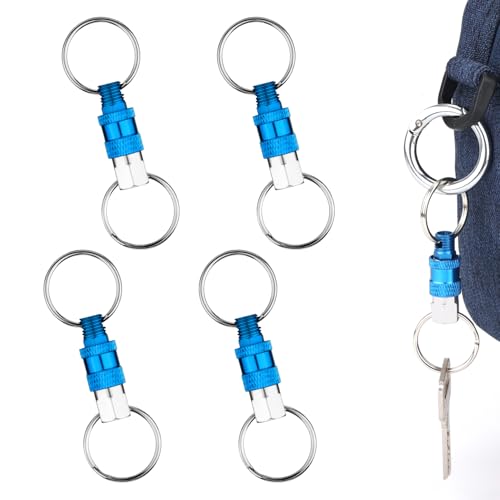 Porte-clés à dégagement rapide amovibles bleu et argent en lot de 4