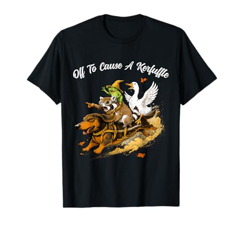 Off to Cause A Kerfuffle Frog Raccoon Goose Riding Dachshund T-Shirt
