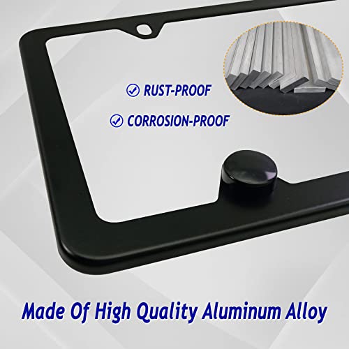 Zxfoog Black License Plate Frames- Matte Aluminum Car Tag Holder Cover, 2 Pack For Front Rear Plate With Stainless Steel Screw Bolt Caps, Rattle Proof Pads #TOP1