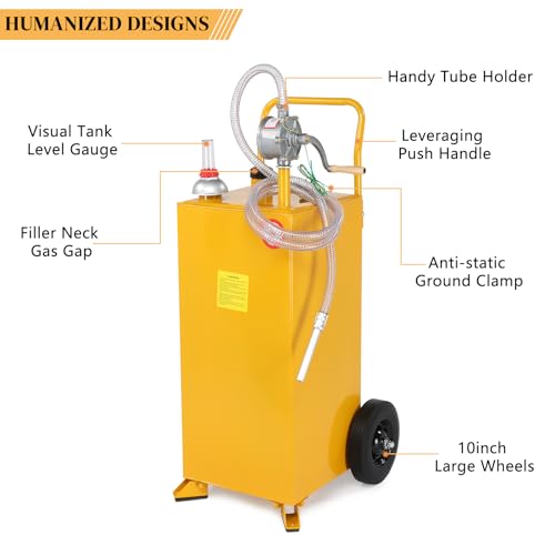 Parts-Diyer 30 Gallon Fuel Gas Caddy, Gas Storage Tank w/Wheels & Manual Siphon Pump,Gasoline Diesel Fuel Container for ATV Car Mowers Tractors Boats Yellow - Thumbnail 2