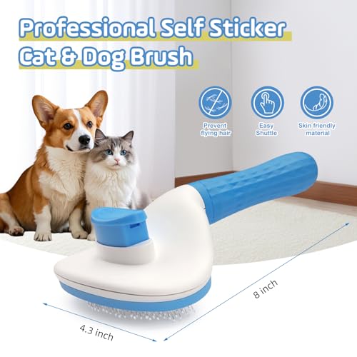 Image of Slicker Dog Brush for Shedding,Self Cleaning Cat Brush,Skin Friendly Cat Brushes for Indoor Cats Massage Grooming,Dog Deshedding Brush for Long&Short Haired Dogs Loose Fur Hair Removal Blue