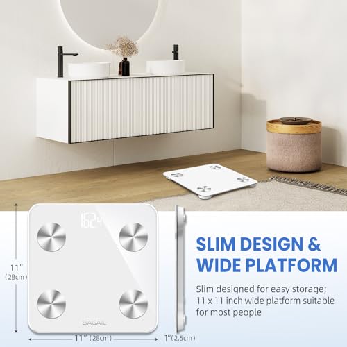 BAGAIL Smart Scale for Body Weight, Digital Bathroom Scale for BMI Weighing Body Fat, Body Composition Monitor Health Analyzer with Smartphone App, 400lbs/180KG - White