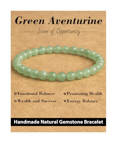 Landorilo Beaded Bracelet for Men Women 6mm Natural Stone Green Aventurine Healing Crystal Stretch Bracelets Ideal Christmas Birthday Jewelry Gifts with Energy CardReplacement Beads Included