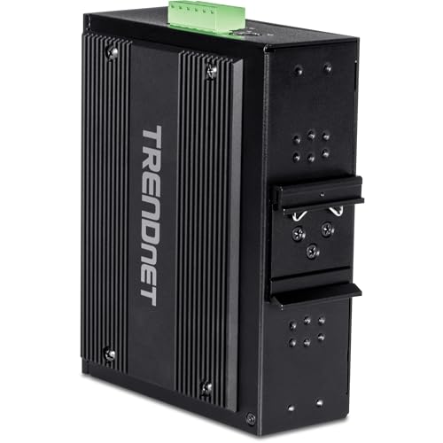 TRENDnet TI-BG104 Przełącznik przemysłowy na szynie DIN Gigabit PoE++ Niezarządzany z 10 portami, 4 porty Gigabit PoE++, 4 porty Gigabit PoE+, 2 porty Gigabit SFP lub RJ-45, 360 W budżet mocy