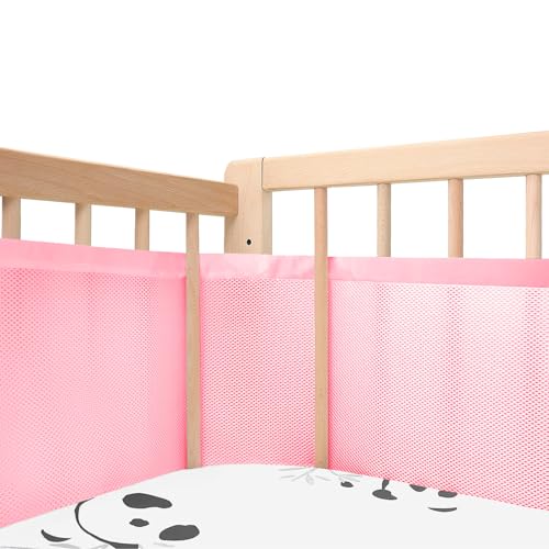 Image of Breathable Mesh Crib Liner for 3 or 4 Side Full-Size Crib, Protecting Baby Legs and Arms, Block Pacifier from Falling, 11 inch H (28cm) Essential 3mm Breathable Mesh Liner, Pink