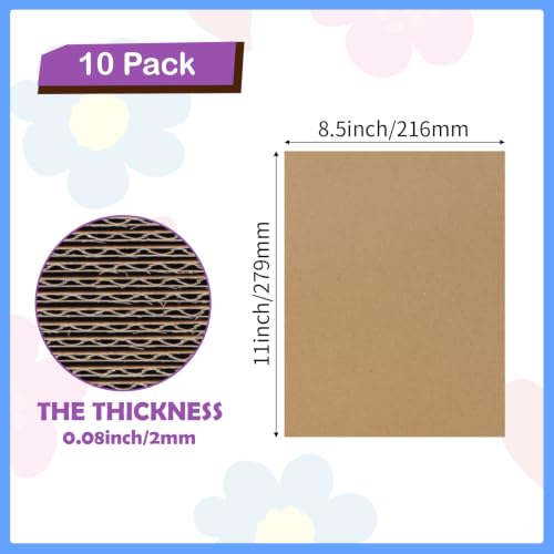 Image of RLAVBL 10 Pack 8.5x11 Corrugated Cardboard Sheets, Flat Cardboard Inserts for Shipping, Mailing, Packing, DIY Crafts
