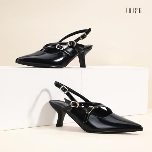 IDIFU IN3 Slingback Heels Closed Pointed Toe Pumps Strappy Low Short Chunky Block Dress Shoes for Women Wedding Bridal Prom Formal Graduation Heels Comfortable Cute Trendy Dressy Small Pumps Shoes4