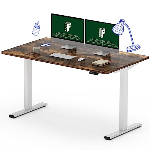 Flexispot En1 Electric Stand Up Desk 55 X 28 Inches Whole-Piece Desktop Ergonomic Memory Controller Height Adjustable Standing Desk (White Frame + 55" Rustic Brown Desktop, 2 Packages) #TOP29