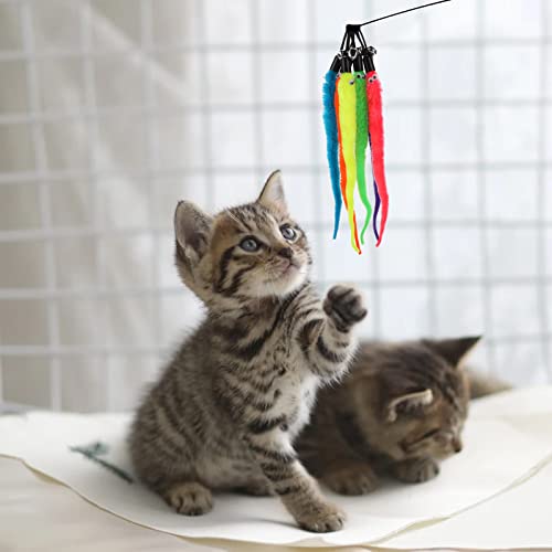 Miniatura 6 de Cobee Juguete De Varita Para Gatos, Juguetes De Repuesto Con Campanas Repuesto De Gusano De Cola Peluda Juguete Interactivo Para Perseguidores De Gatos Accesorios 12 Piezas