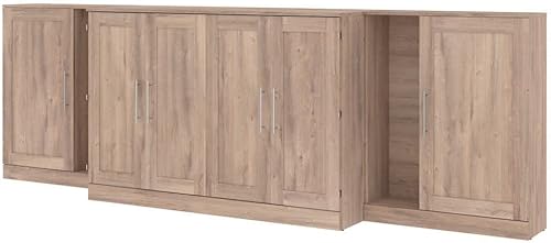 Vista 39 de Bestar Pur - Cama Murphy completa y 2 estanterías con cajones, cama de pared que ahorra espacio de 109 pulgadas Marrón (Rustic Brown)