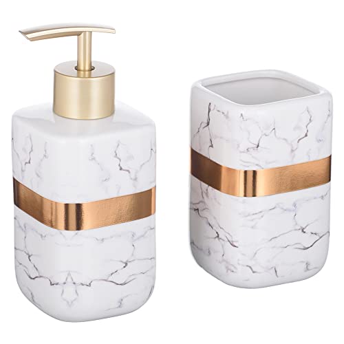 Kit Lavabo E Banheiro Saboneteira Líquida Escova Cetim Dourado / 320