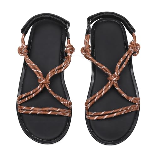 Rope Flats Sandals for Women Adjustable Comfortable Slip on Open Toe Cross Rope Flats Women.4