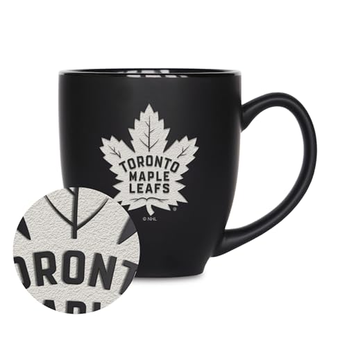 Rico Industries NHL Hockey Toronto Maple Leafs 15oz Laser Engraved Matte Black Ceramic Bistro Mug - For Hot or Cold Drinks